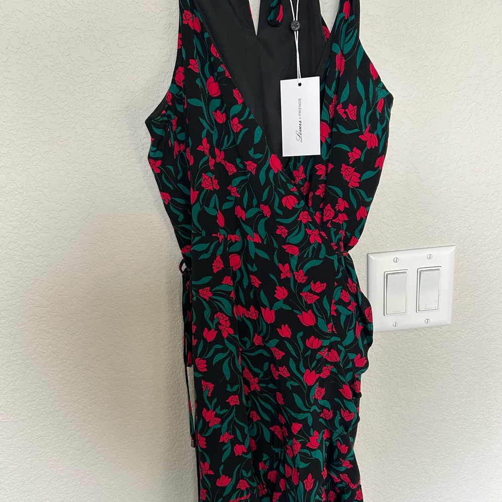 Lovers + Friends Black Dress with Red Floral Design